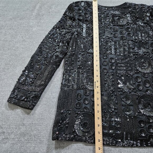 Joan Leslie Talbots Jacket Womens L Petite Black Top Sequins Beads Silk LS Vtg - Picture 7 of 16